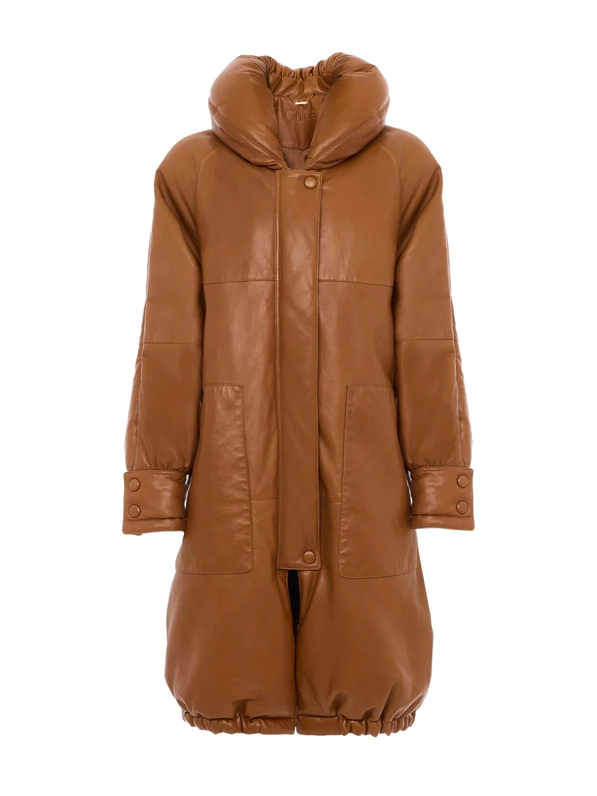 Long puffer coat in leather