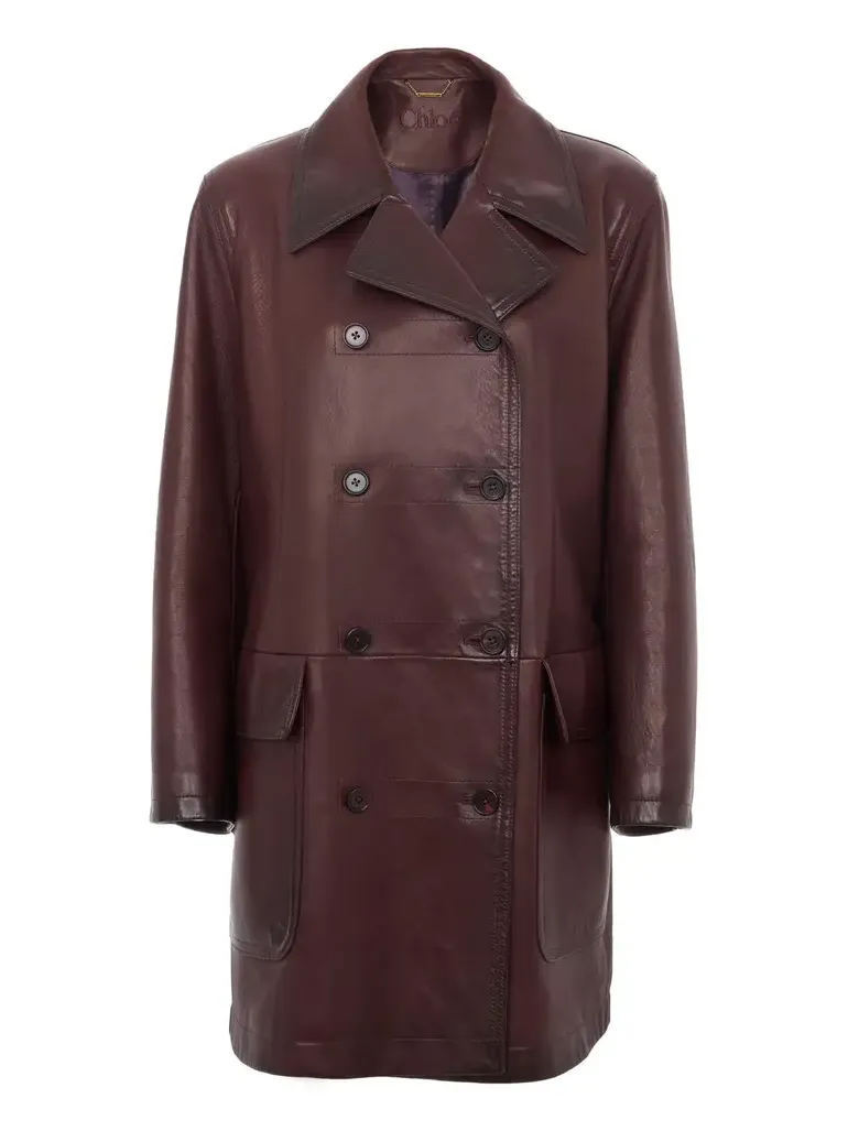 Double-breasted carcoat in leather