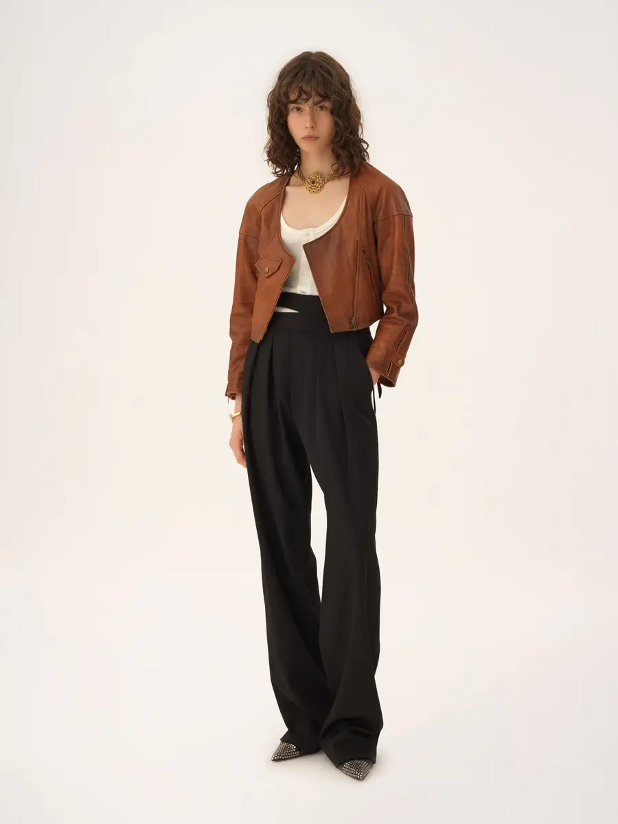 Chloé Cropped scoop-neck jacket in leather | Thumbnail 3 Chloé Cropped scoop-neck jacket in leather | Thumbnail 3