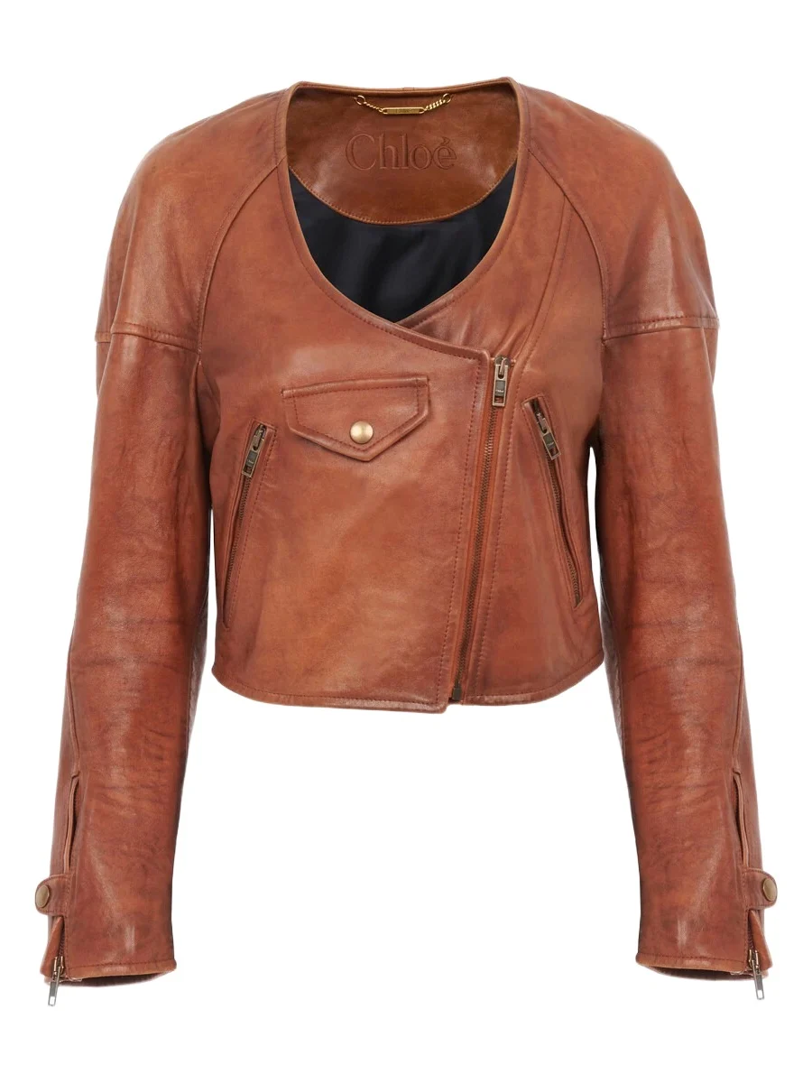 Chloé Cropped scoop-neck jacket in leather