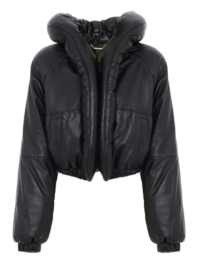 Short puffer jacket in leather Short puffer jacket in leather