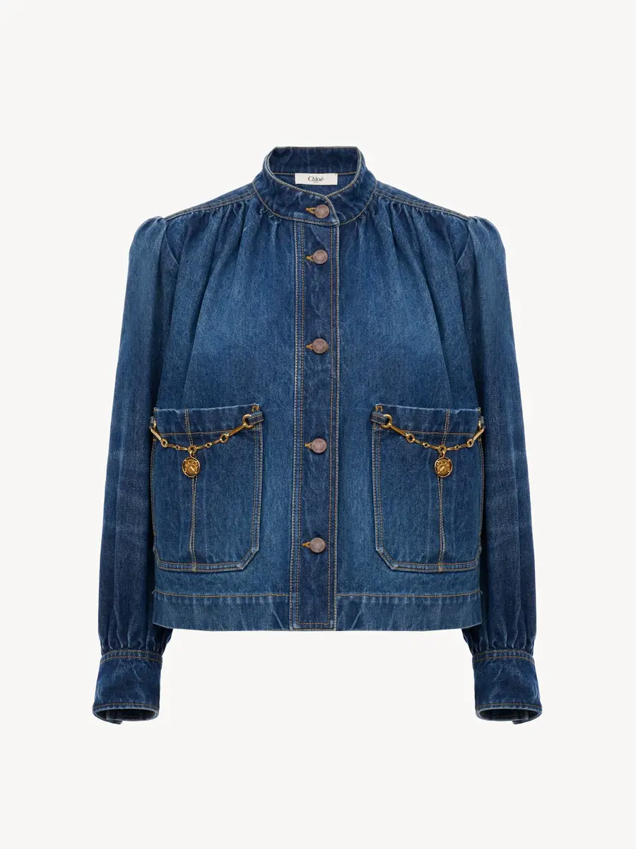 Chloé High-neck gathered jacket in denim | Thumbnail 2