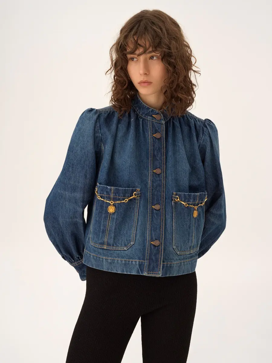 Chloé High-neck gathered jacket in denim | Thumbnail 3