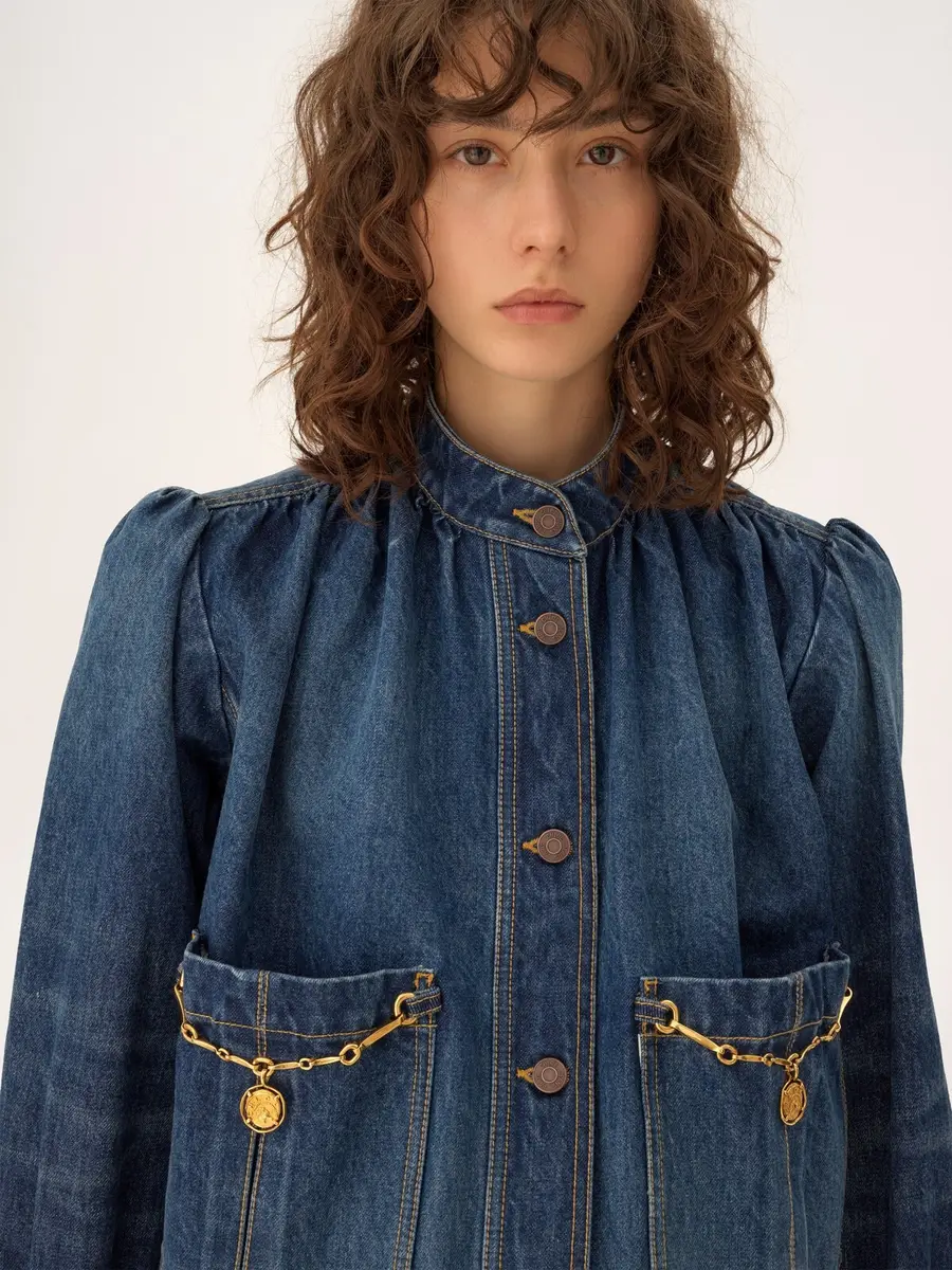 Chloé High-neck gathered jacket in denim | Thumbnail 6