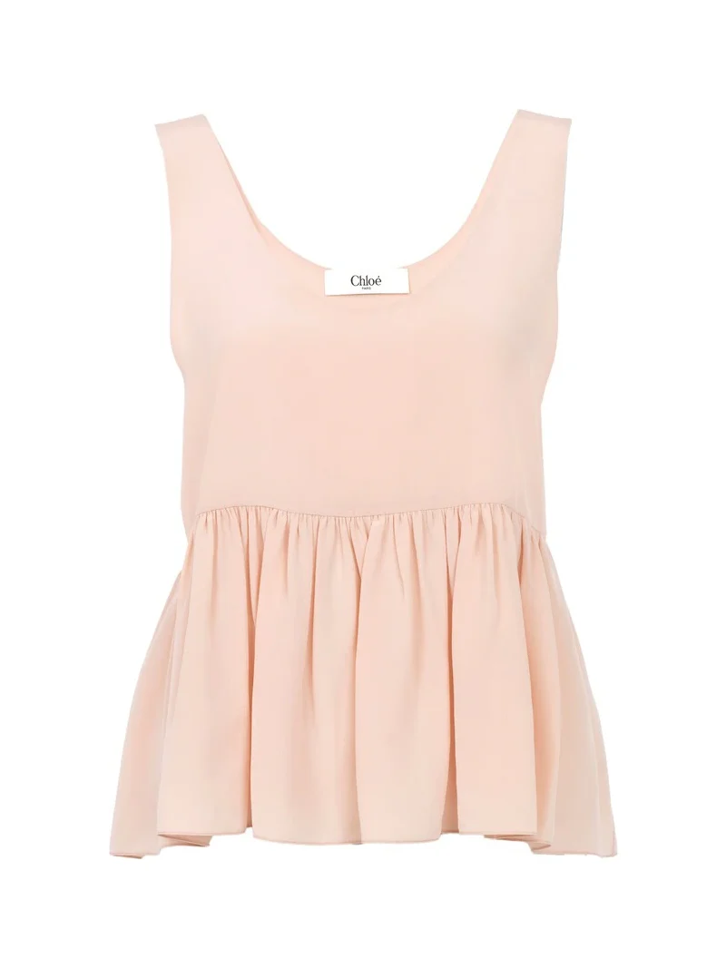 Chloé Gathered sleeveless top in crêpe de chine