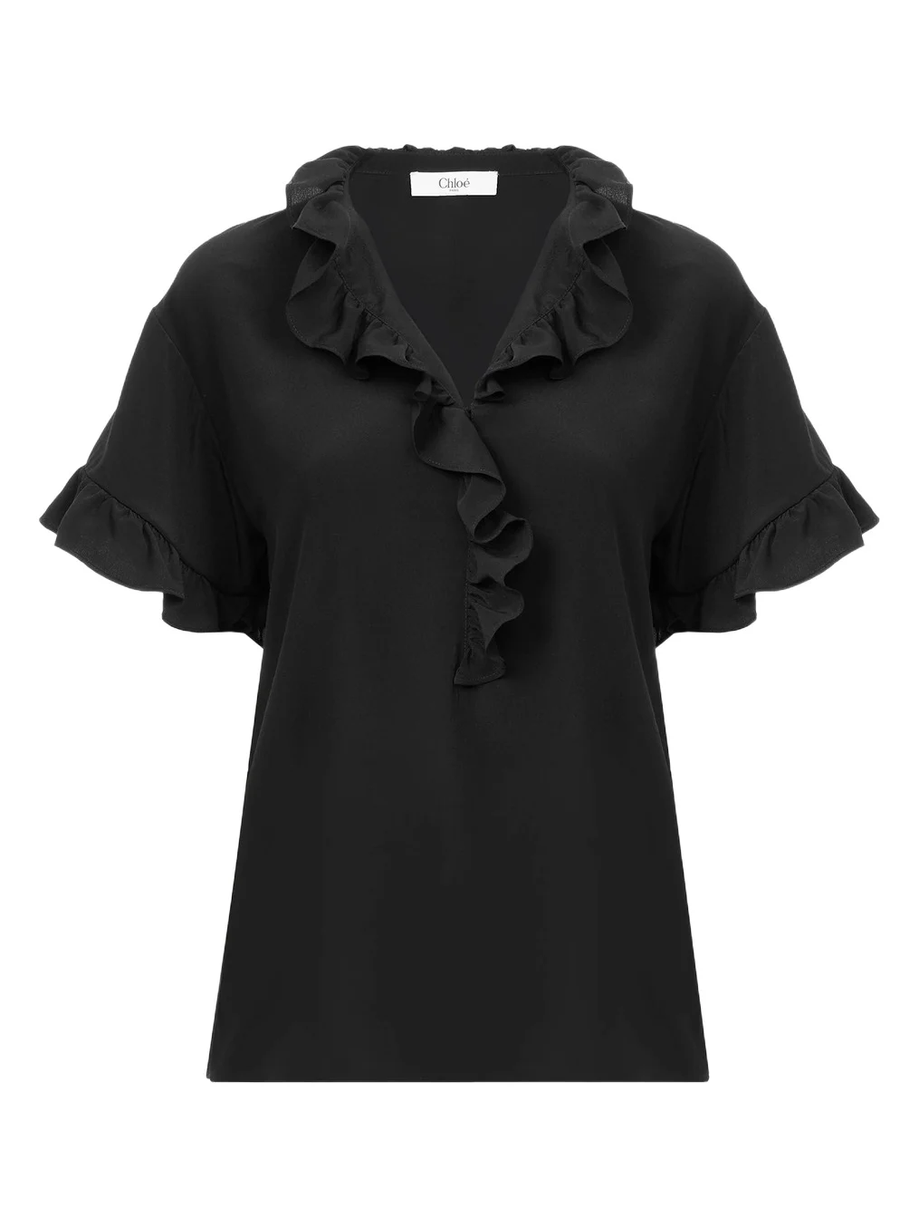 Chloé Short-sleeve ruffle top in crêpe de chine