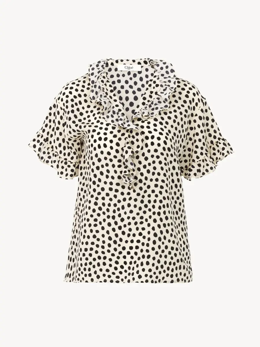 Chloé Short-sleeve ruffle top in crêpe de chine | Thumbnail 2 Chloé Short-sleeve ruffle top in crêpe de chine | Thumbnail 2