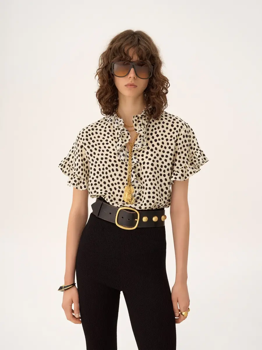 Chloé Short-sleeve ruffle top in crêpe de chine | Thumbnail 4 Chloé Short-sleeve ruffle top in crêpe de chine | Thumbnail 4