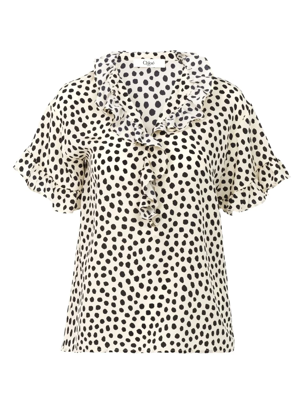 Chloé Short-sleeve ruffle top in crêpe de chine
