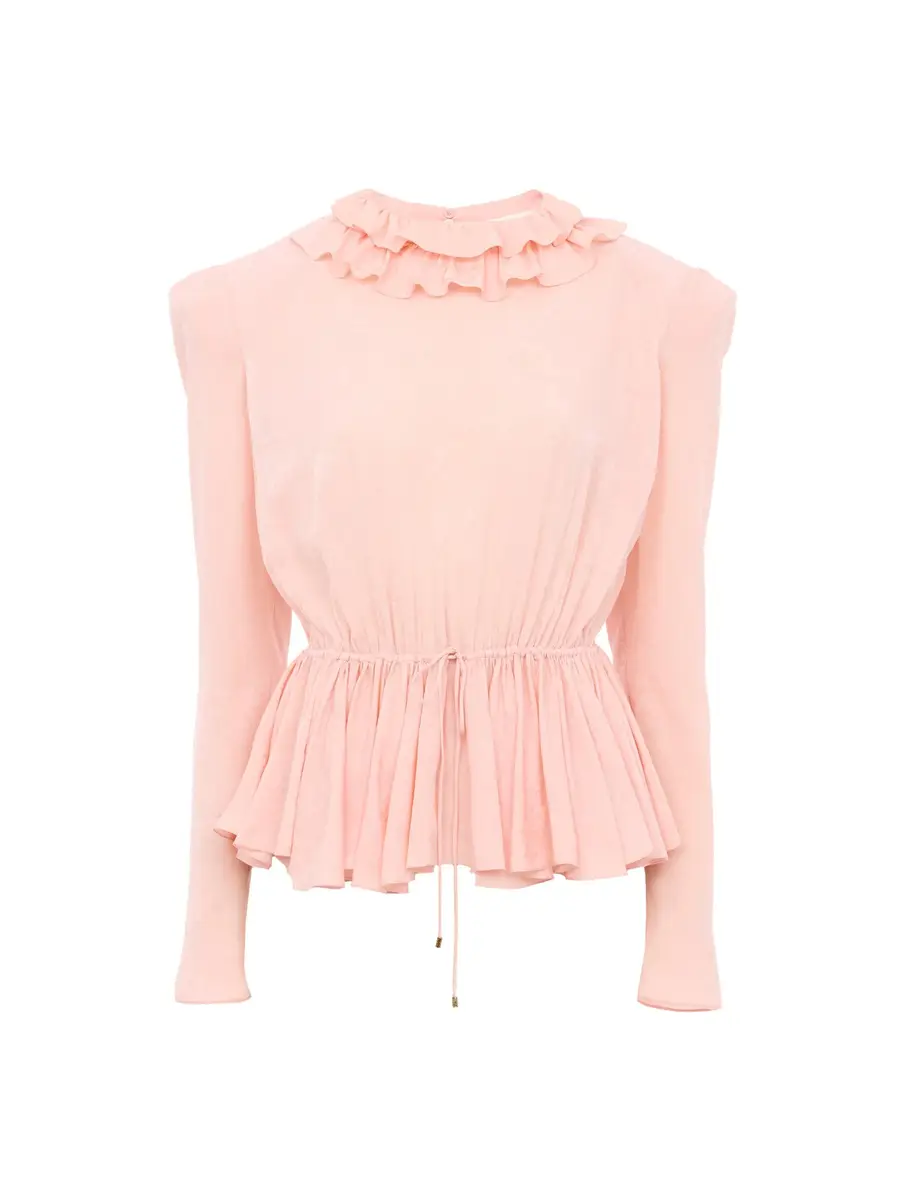 Chloé Drawstring ruffle top in jacquard silk | Thumbnail 2 Chloé Drawstring ruffle top in jacquard silk | Thumbnail 2