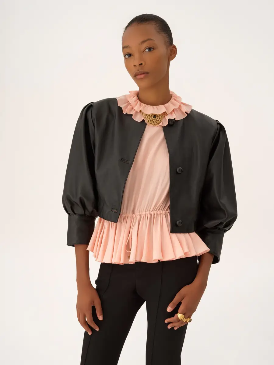 Chloé Drawstring ruffle top in jacquard silk | Thumbnail 4 Chloé Drawstring ruffle top in jacquard silk | Thumbnail 4