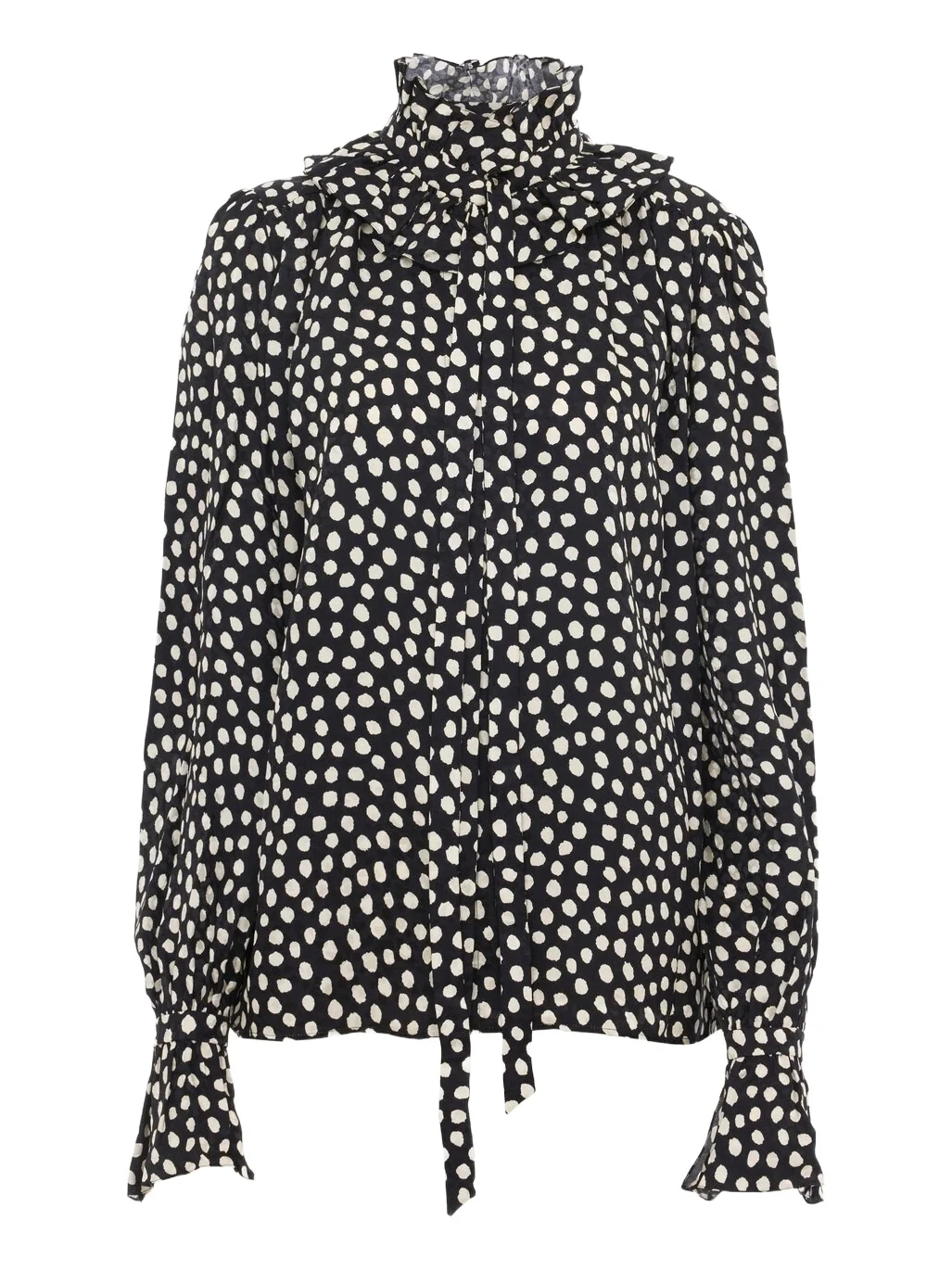 Tie-front ruffled blouse in silk jacquard Tie-front ruffled blouse in silk jacquard