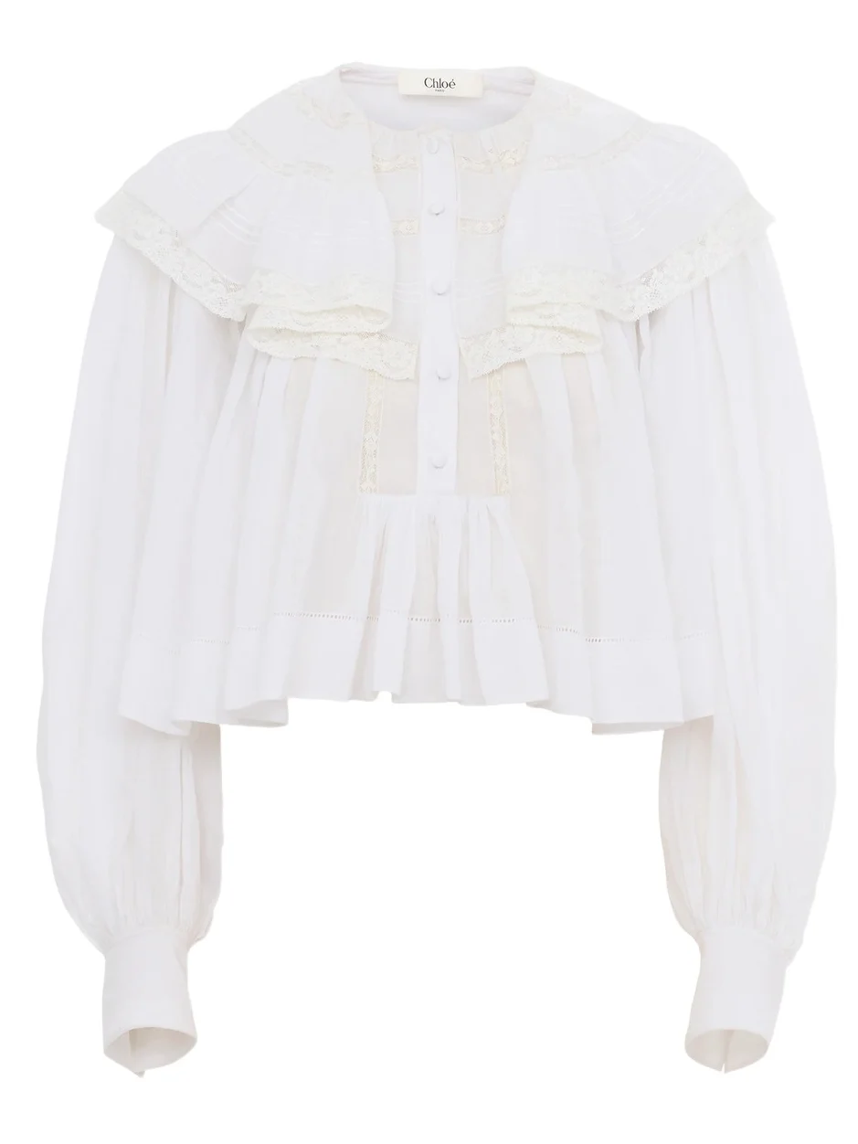 Chloé Cropped ruffle top in cotton voile & lace