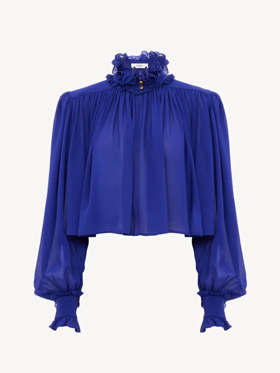 Chloé Maxi gathered high-neck top in silk georgette | Thumbnail 2 Chloé Maxi gathered high-neck top in silk georgette | Thumbnail 2