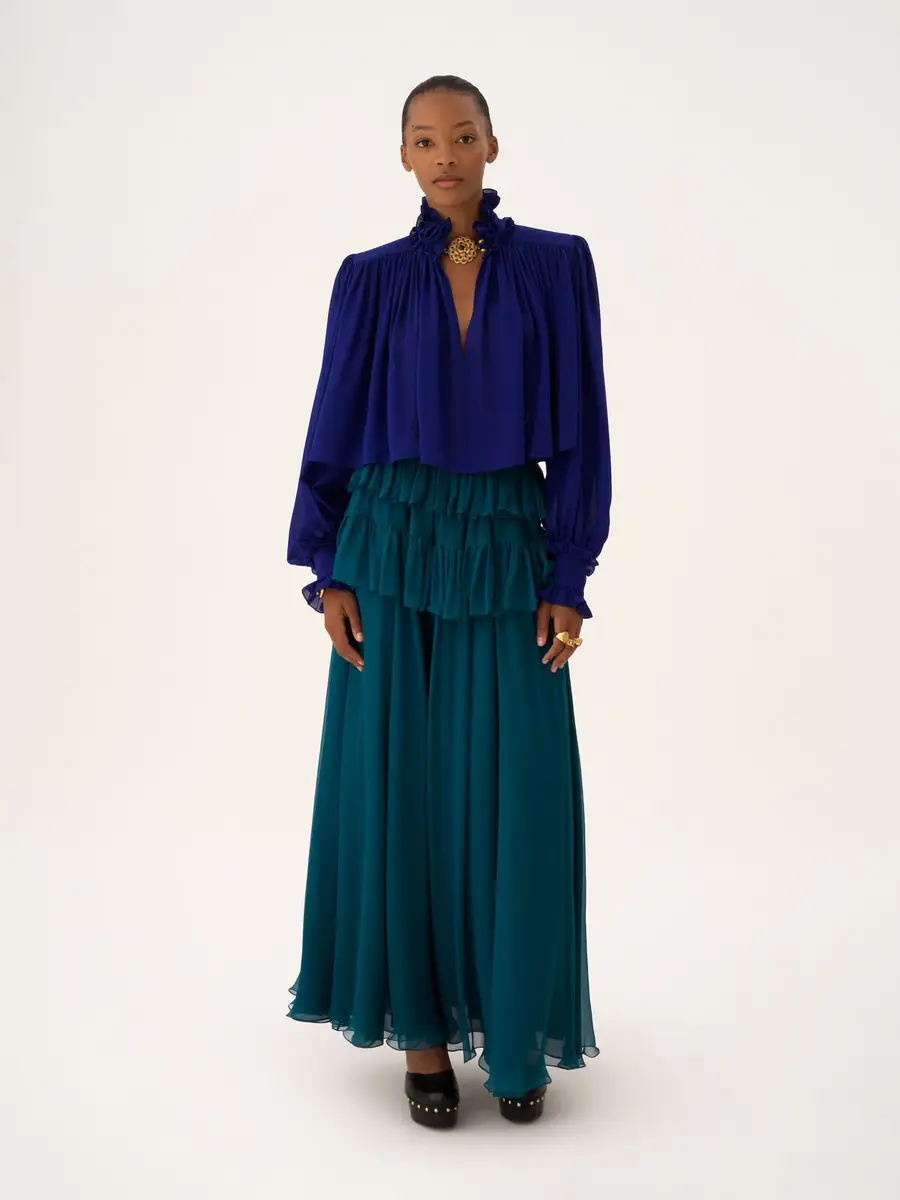 Chloé Maxi gathered high-neck top in silk georgette | Thumbnail 3 Chloé Maxi gathered high-neck top in silk georgette | Thumbnail 3