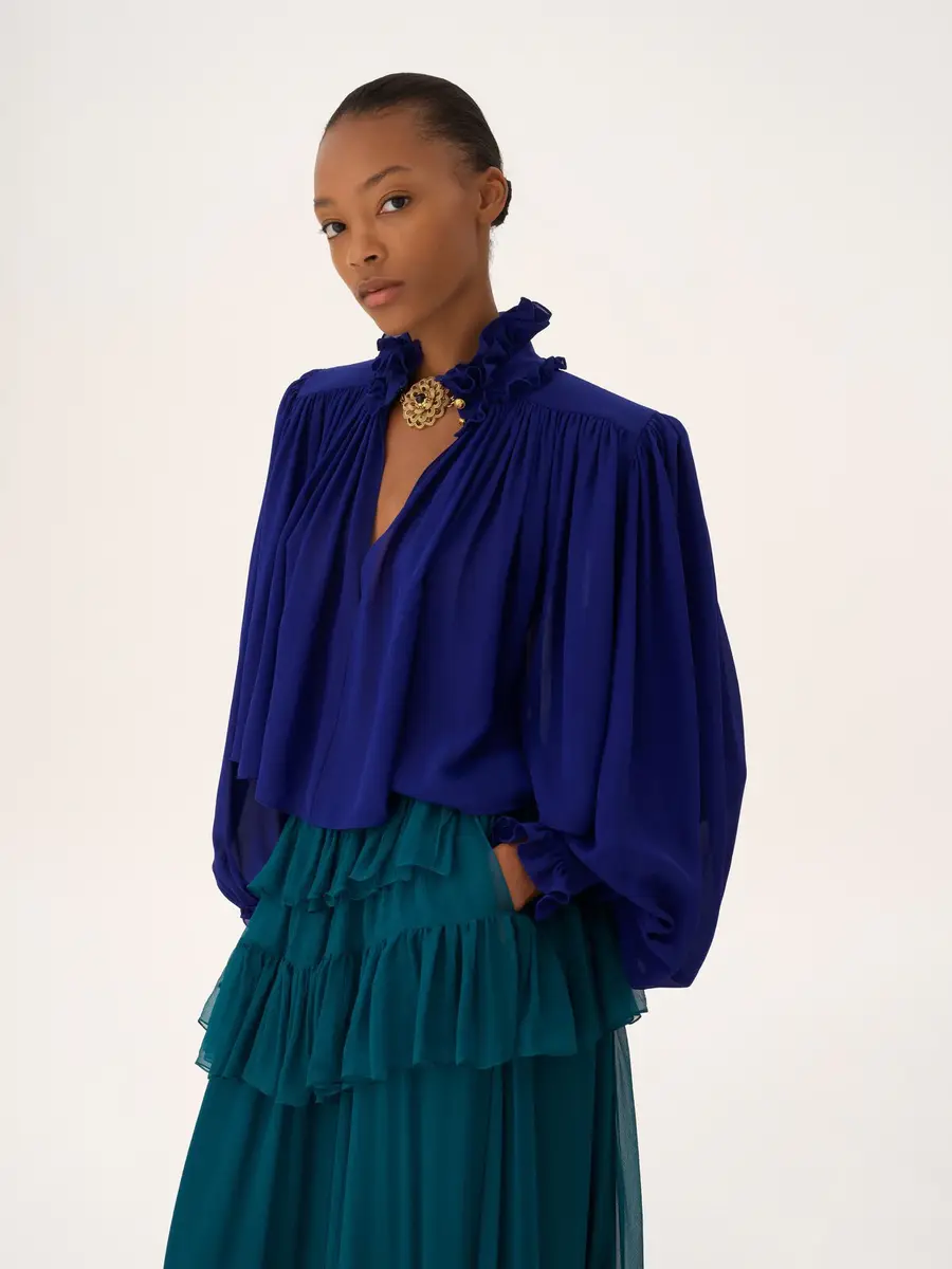 Chloé Maxi gathered high-neck top in silk georgette | Thumbnail 4 Chloé Maxi gathered high-neck top in silk georgette | Thumbnail 4