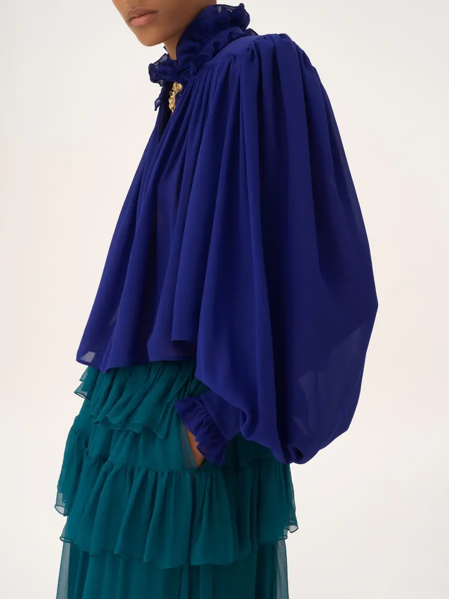 Chloé Maxi gathered high-neck top in silk georgette | Thumbnail 6 Chloé Maxi gathered high-neck top in silk georgette | Thumbnail 6