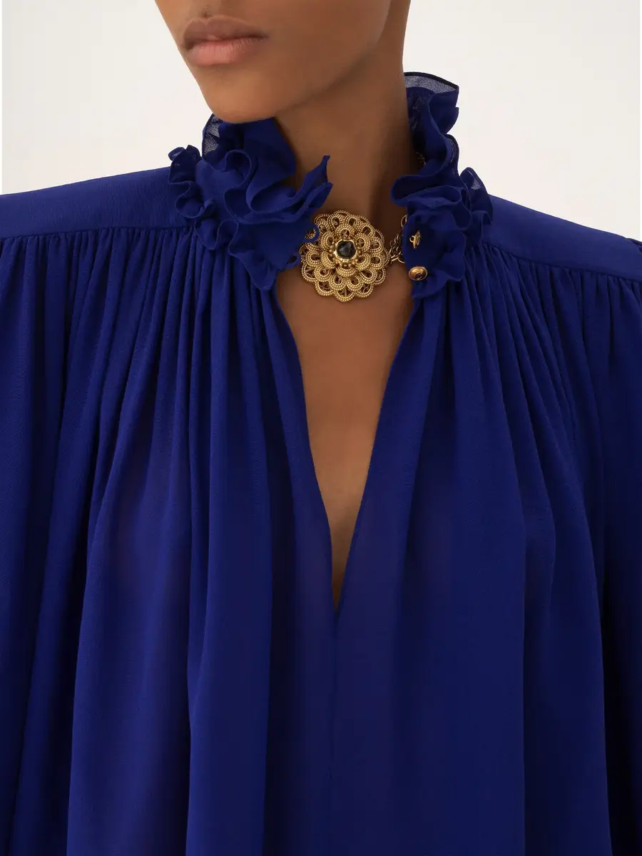 Chloé Maxi gathered high-neck top in silk georgette | Thumbnail 7 Chloé Maxi gathered high-neck top in silk georgette | Thumbnail 7