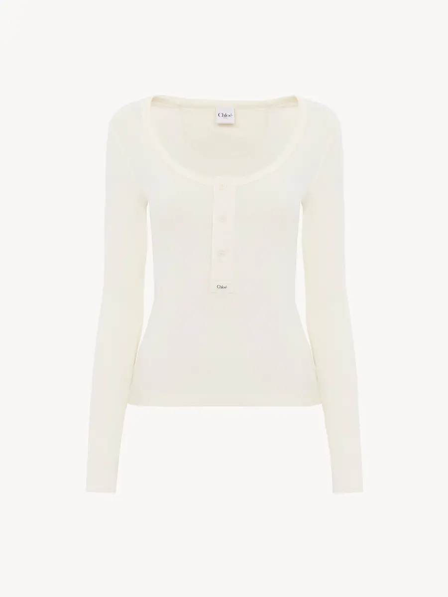 Chloé Scoop-neck Henley shirt in cotton jersey | Thumbnail 2 Chloé Scoop-neck Henley shirt in cotton jersey | Thumbnail 2