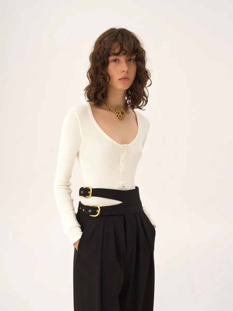 Chloé Scoop-neck Henley shirt in cotton jersey | Thumbnail 4 Chloé Scoop-neck Henley shirt in cotton jersey | Thumbnail 4