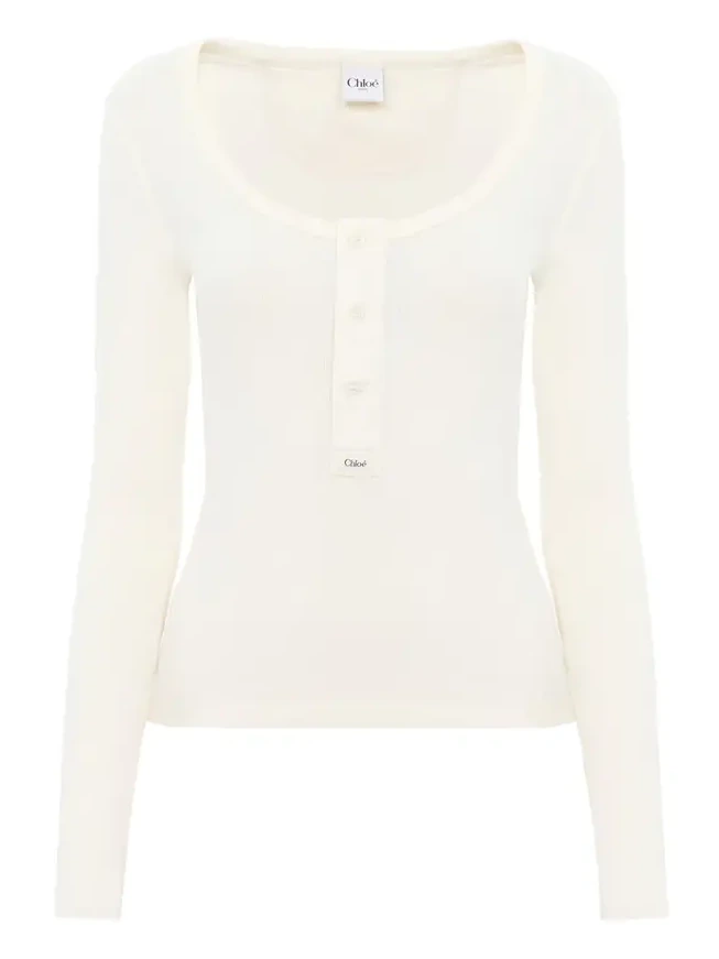 Scoop-neck Henley shirt in cotton jersey