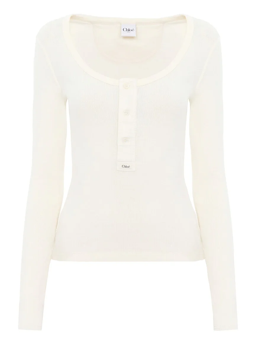 Scoop-neck Henley shirt in cotton jersey