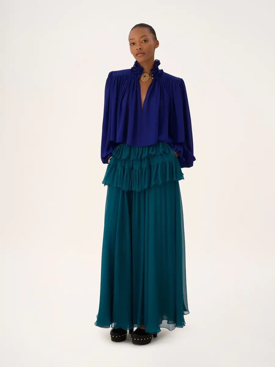 Chloé Ruffled long skirt in silk mousseline | Thumbnail 3 Chloé Ruffled long skirt in silk mousseline | Thumbnail 3