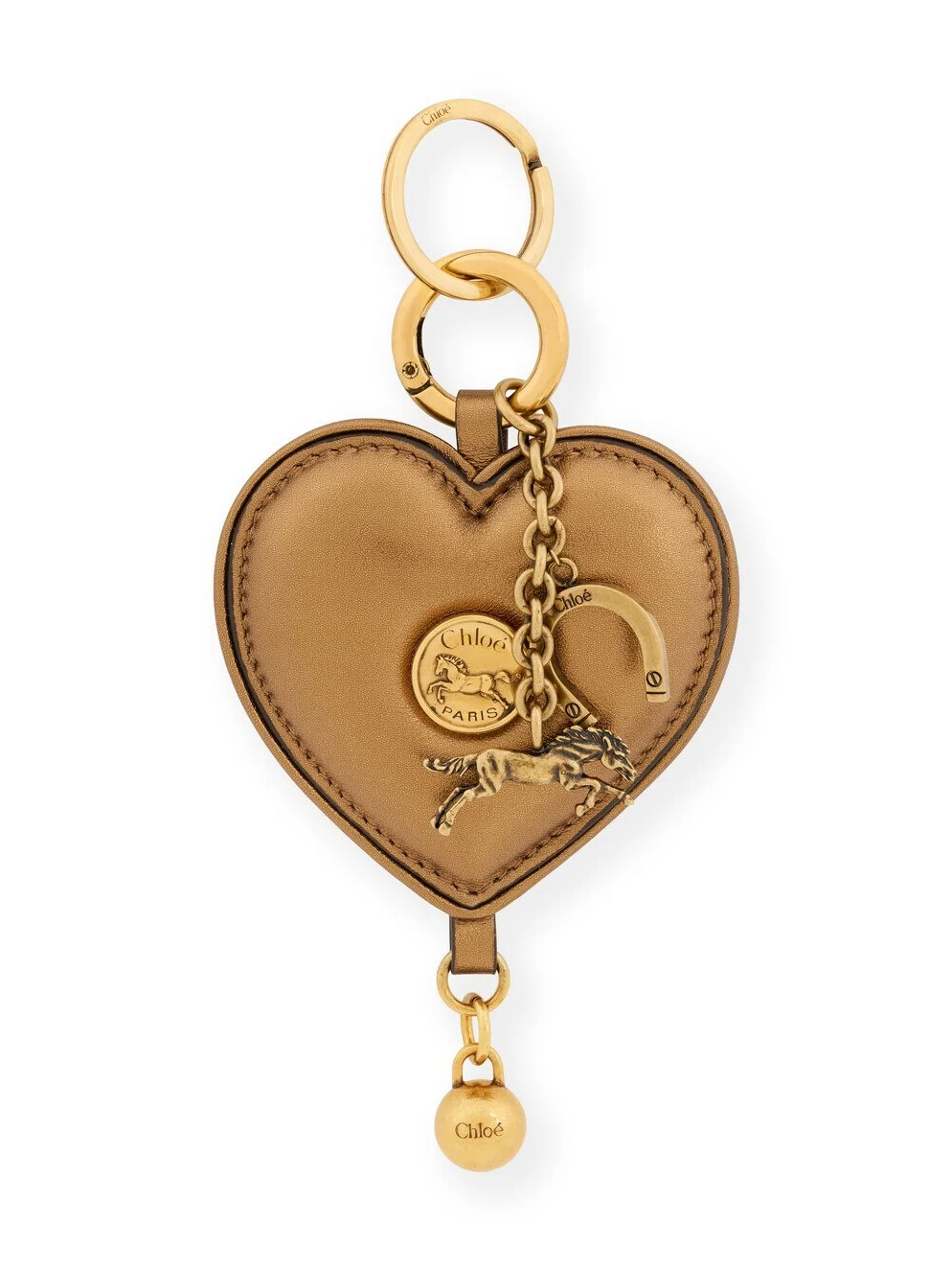 Chloé Symbols Heart key ring bag charm in metallized leather