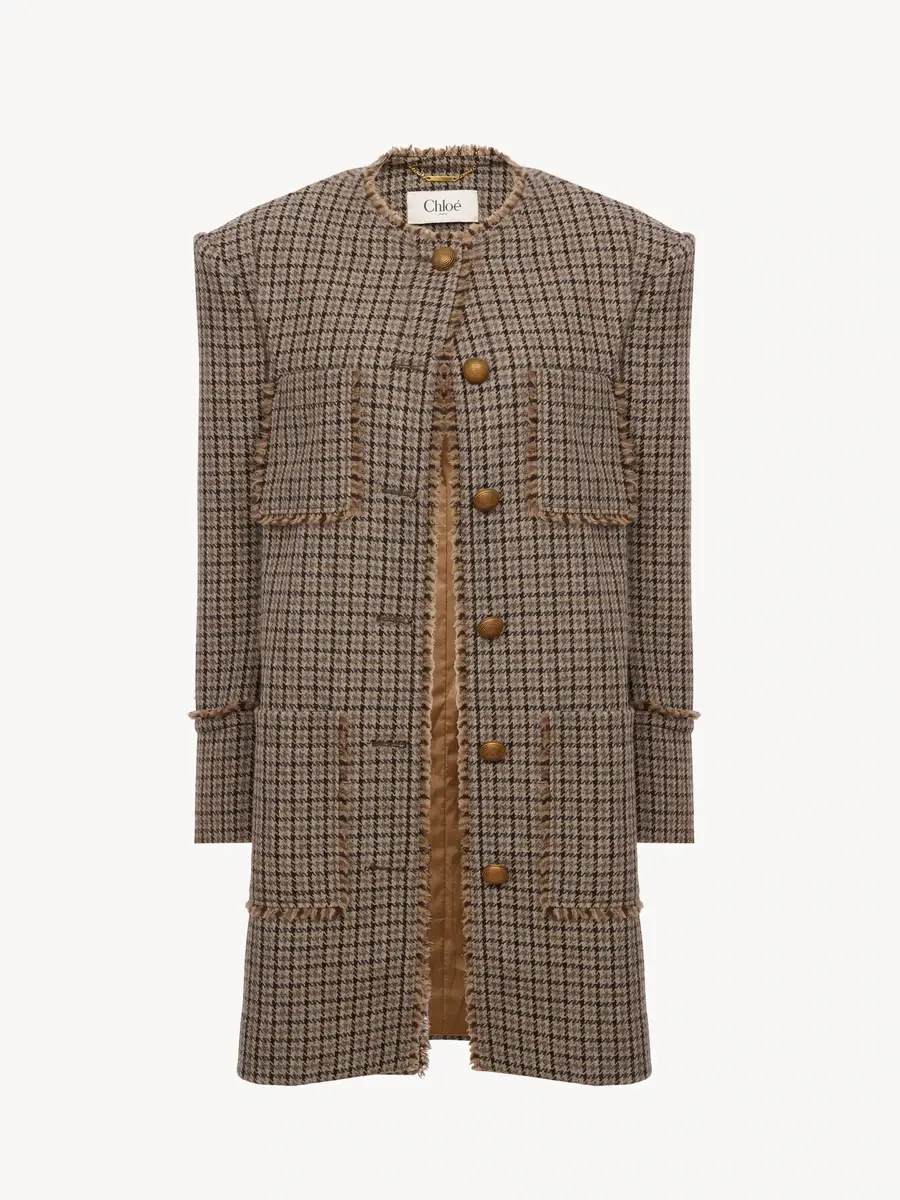 Chloé Single-breasted collarless coat in houndstooth wool | Thumbnail 2 Chloé Single-breasted collarless coat in houndstooth wool | Thumbnail 2