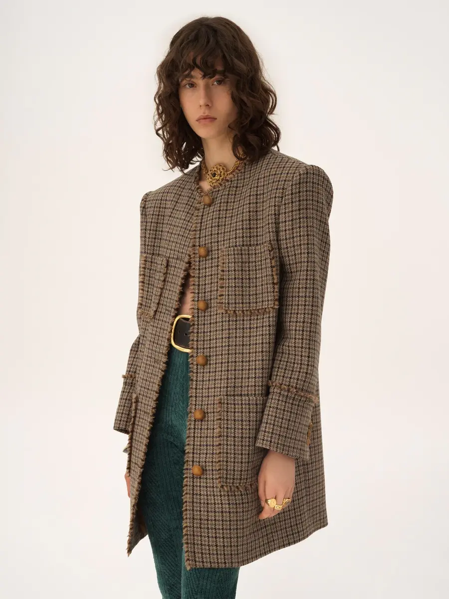 Chloé Single-breasted collarless coat in houndstooth wool | Thumbnail 4 Chloé Single-breasted collarless coat in houndstooth wool | Thumbnail 4