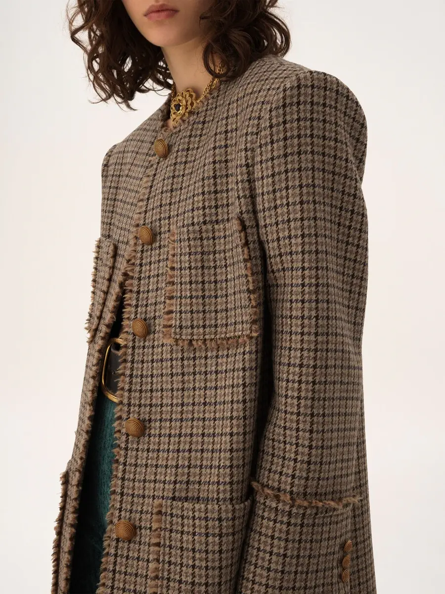 Chloé Single-breasted collarless coat in houndstooth wool | Thumbnail 7 Chloé Single-breasted collarless coat in houndstooth wool | Thumbnail 7