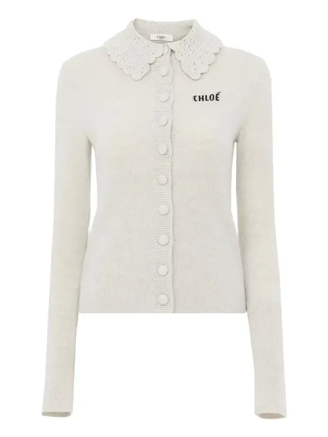 Fitted logo cardigan in a wool knit Fitted logo cardigan in a wool knit