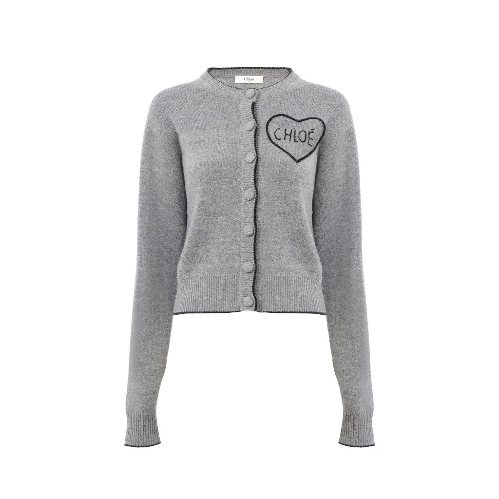 Chloé Fitted logo cardigan in a wool & cashmere knit | Image 1 Chloé Fitted logo cardigan in a wool & cashmere knit | Image 1