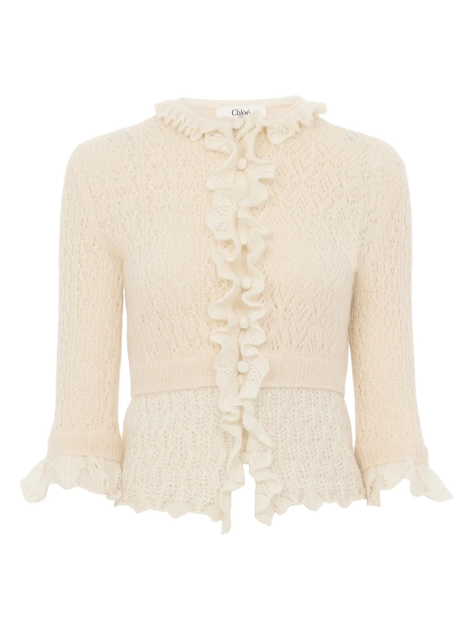 Chloé Cropped ruffle sweater in an alpaca wool & silk knit
