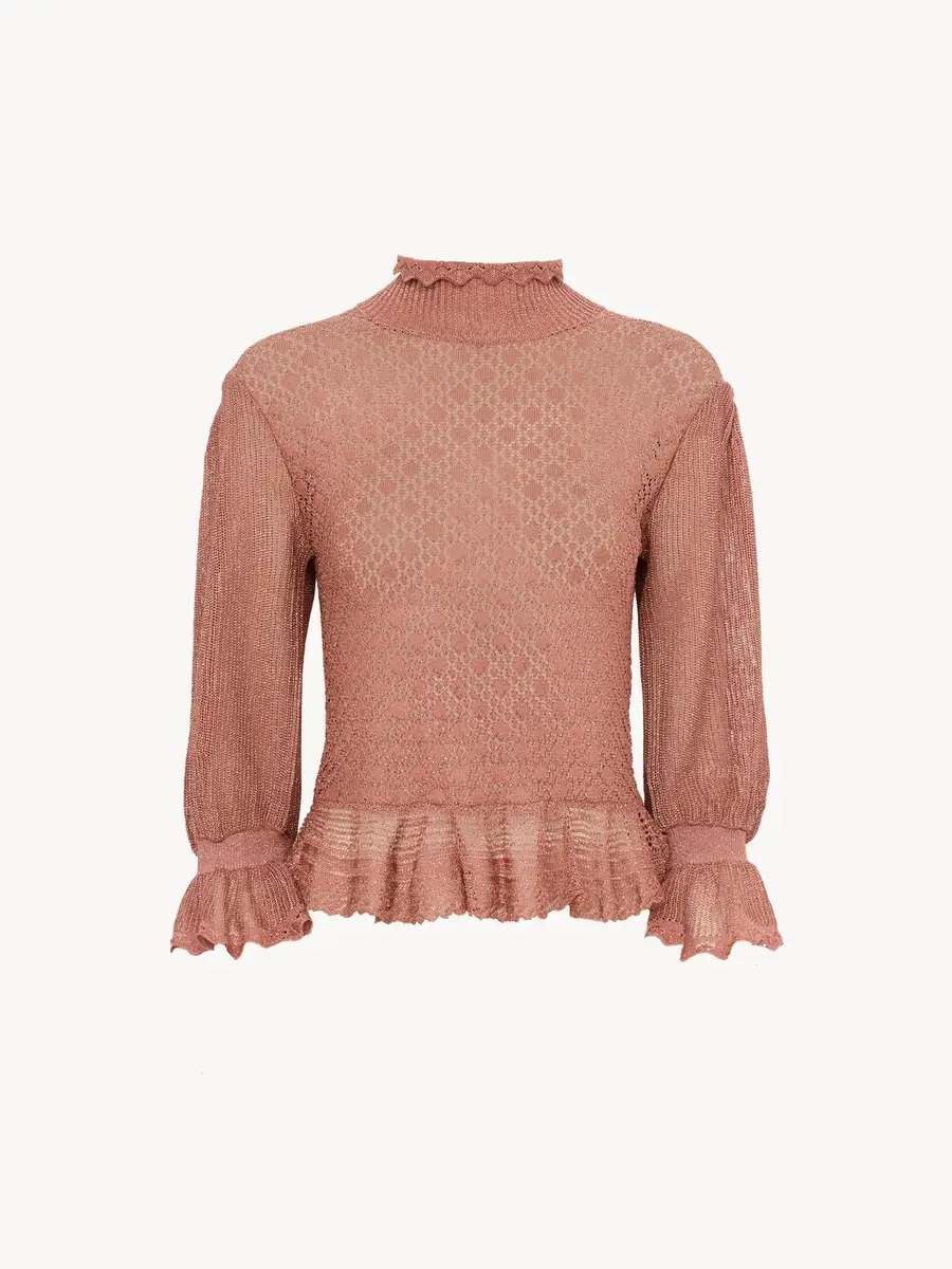 Chloé Ruffled puff-sleeve sweater in a lurex knit | Thumbnail 2 Chloé Ruffled puff-sleeve sweater in a lurex knit | Thumbnail 2