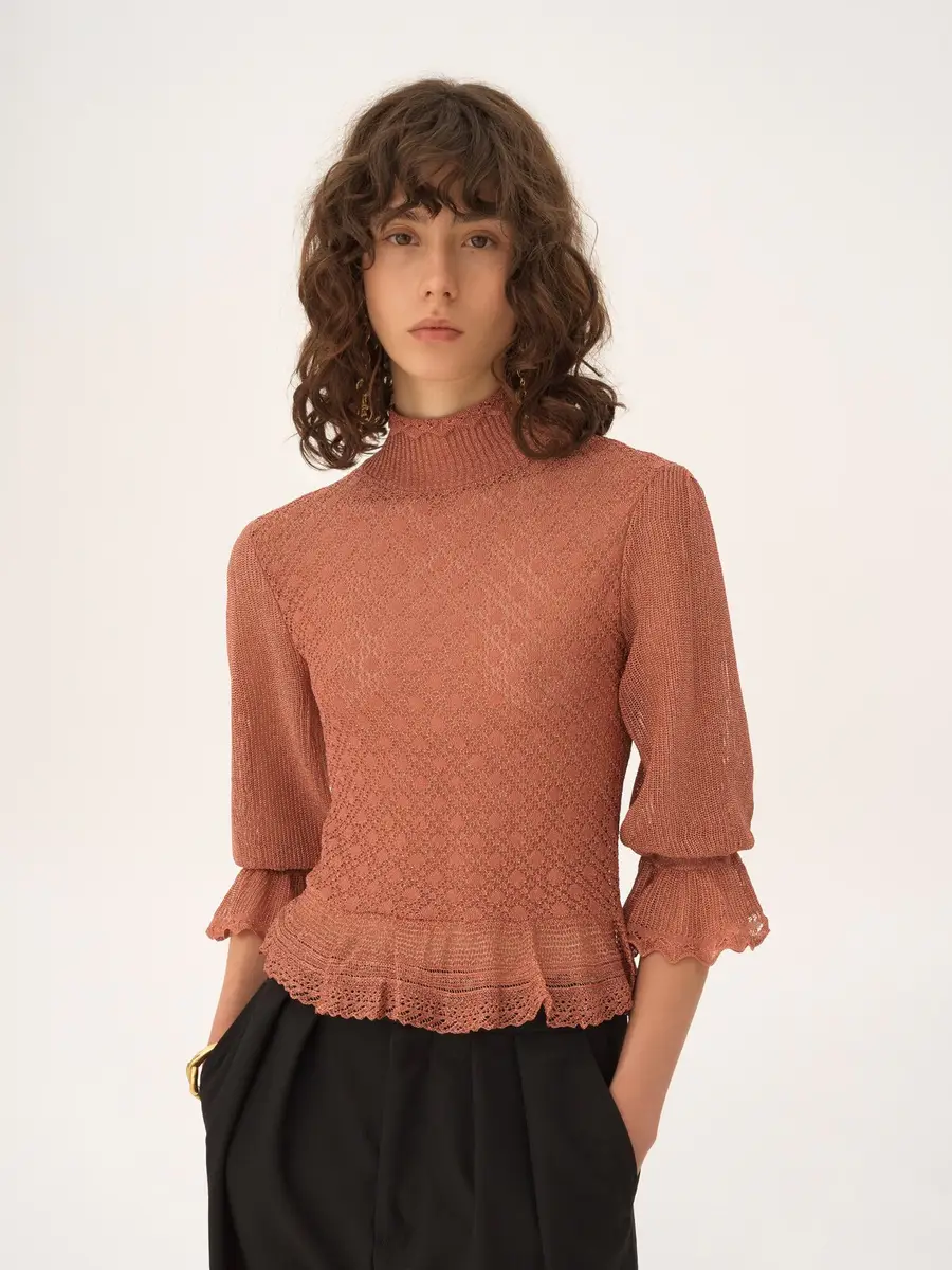 Chloé Ruffled puff-sleeve sweater in a lurex knit | Thumbnail 4 Chloé Ruffled puff-sleeve sweater in a lurex knit | Thumbnail 4
