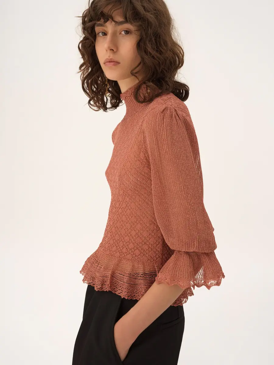 Chloé Ruffled puff-sleeve sweater in a lurex knit | Thumbnail 6 Chloé Ruffled puff-sleeve sweater in a lurex knit | Thumbnail 6