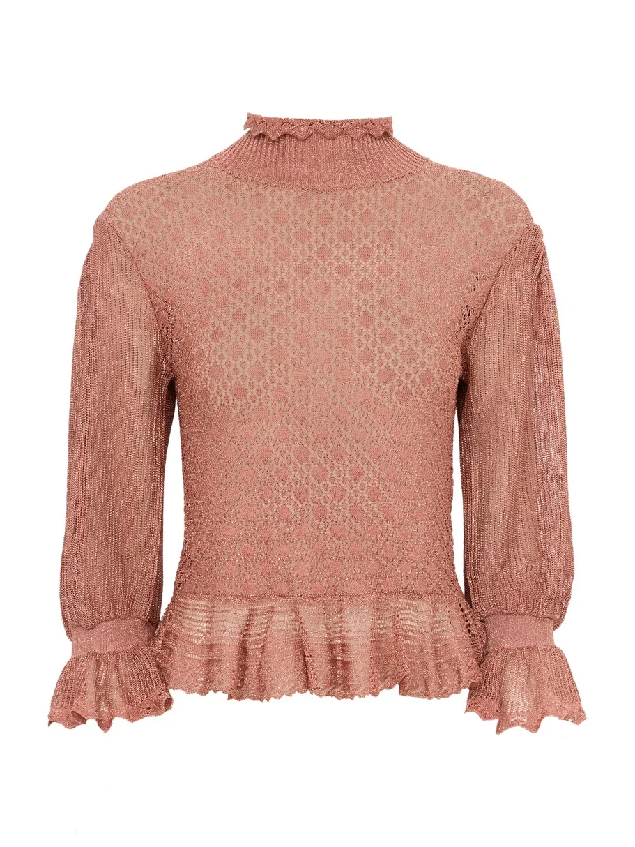 Chloé Ruffled puff-sleeve sweater in a lurex knit