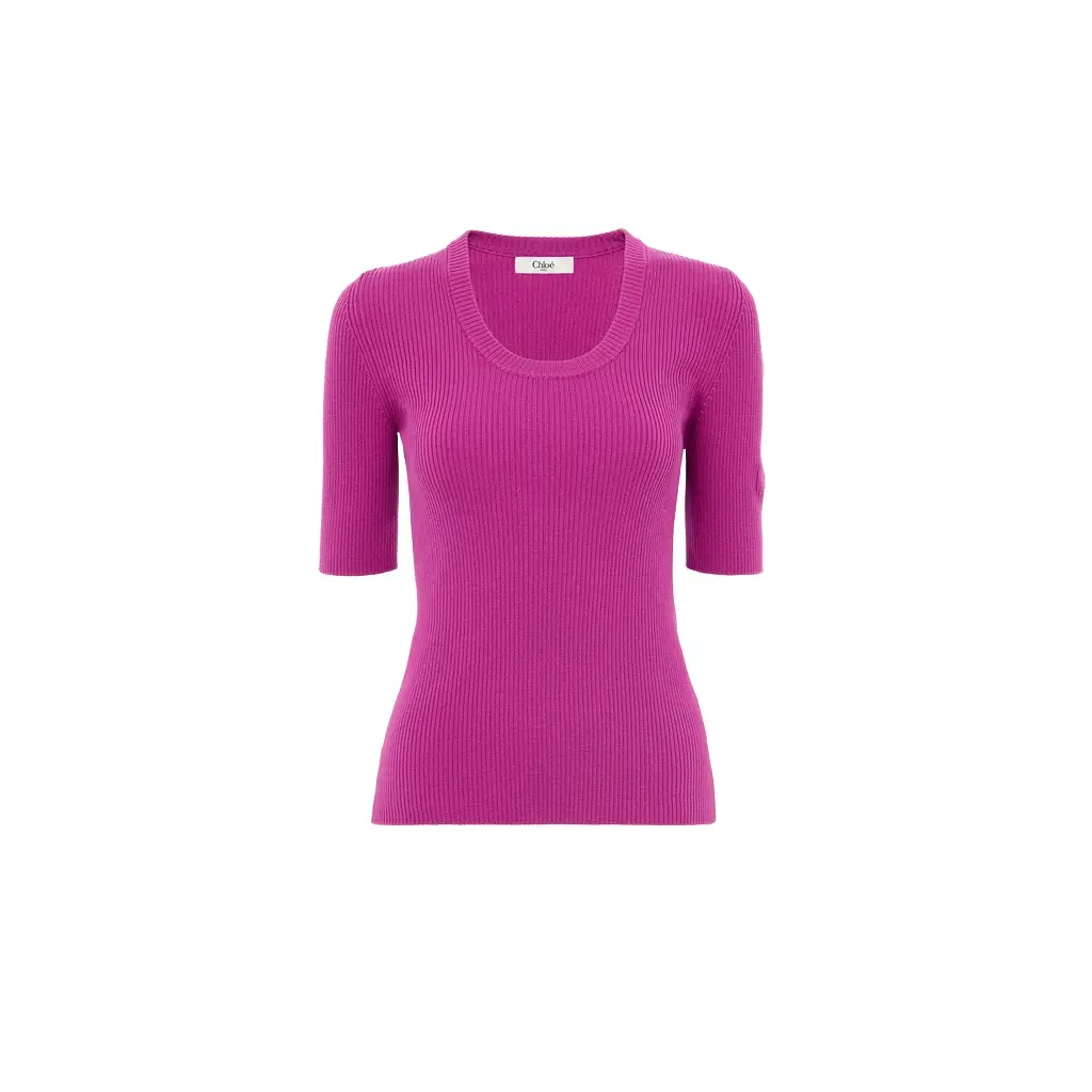 Short-sleeve sweater in a wool knit