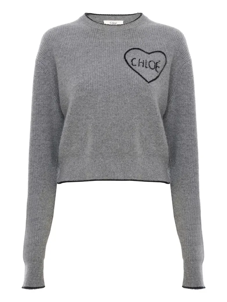 Chloé Cropped fitted logo sweater in a wool knit