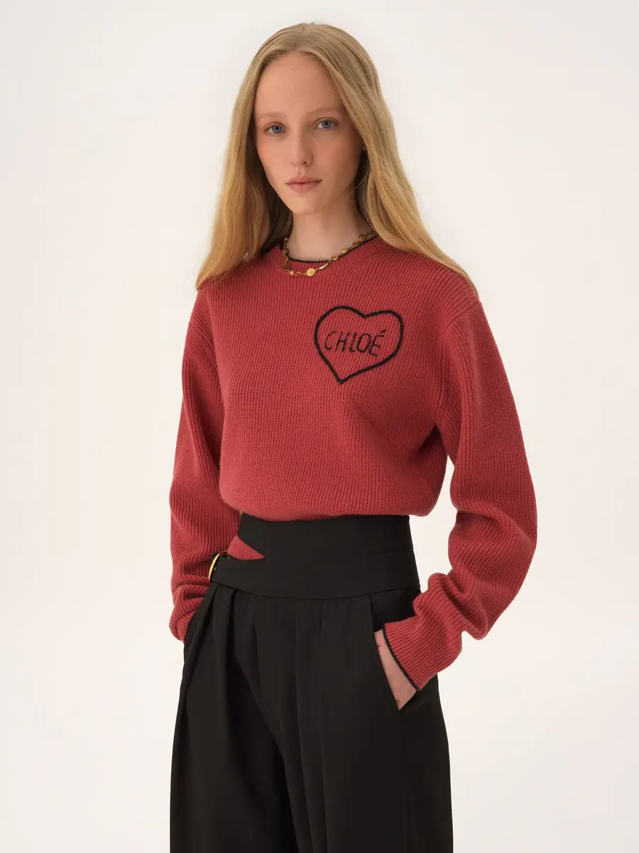 Chloé Cropped fitted logo sweater in a wool knit | Thumbnail 4