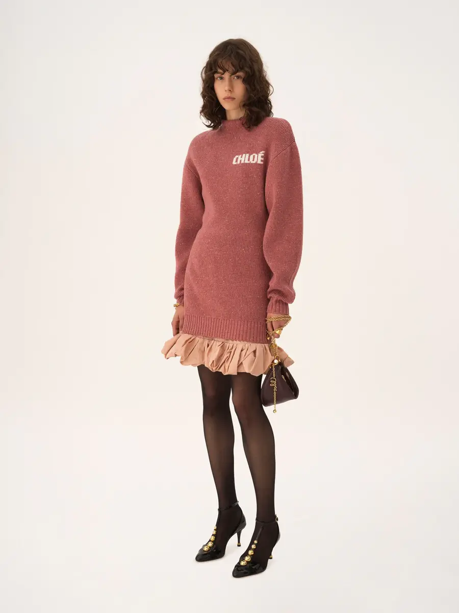 Chloé Long-sleeve logo mini dress in a merino wool knit | Thumbnail 3