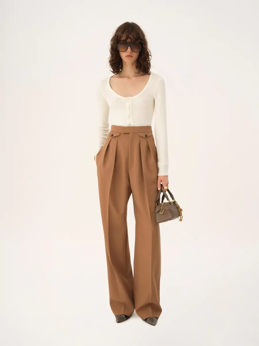 Chloé High-rise gathered pants in wool gabardine | Thumbnail 3 Chloé High-rise gathered pants in wool gabardine | Thumbnail 3