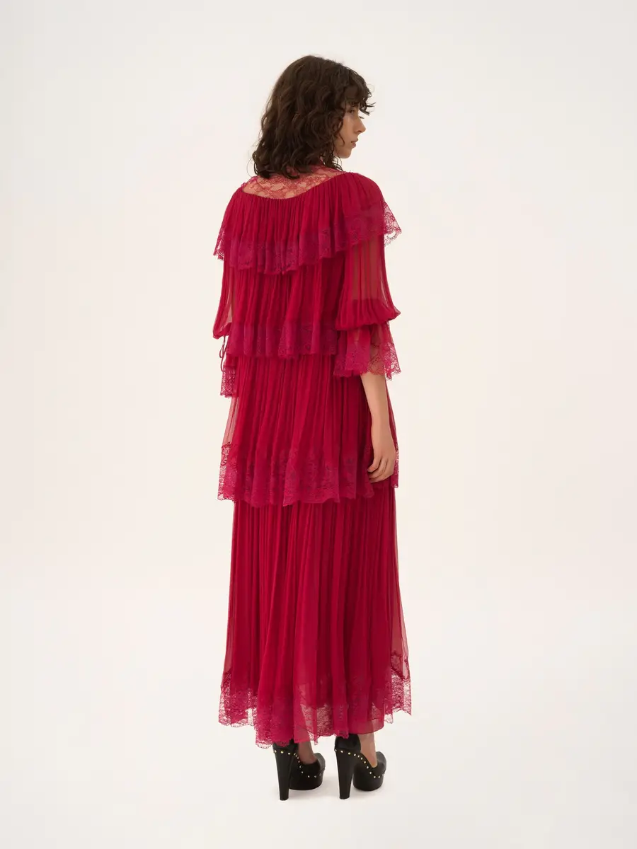 Chloé Long ruffled dress in silk mousseline & lace | Thumbnail 4 Chloé Long ruffled dress in silk mousseline & lace | Thumbnail 4
