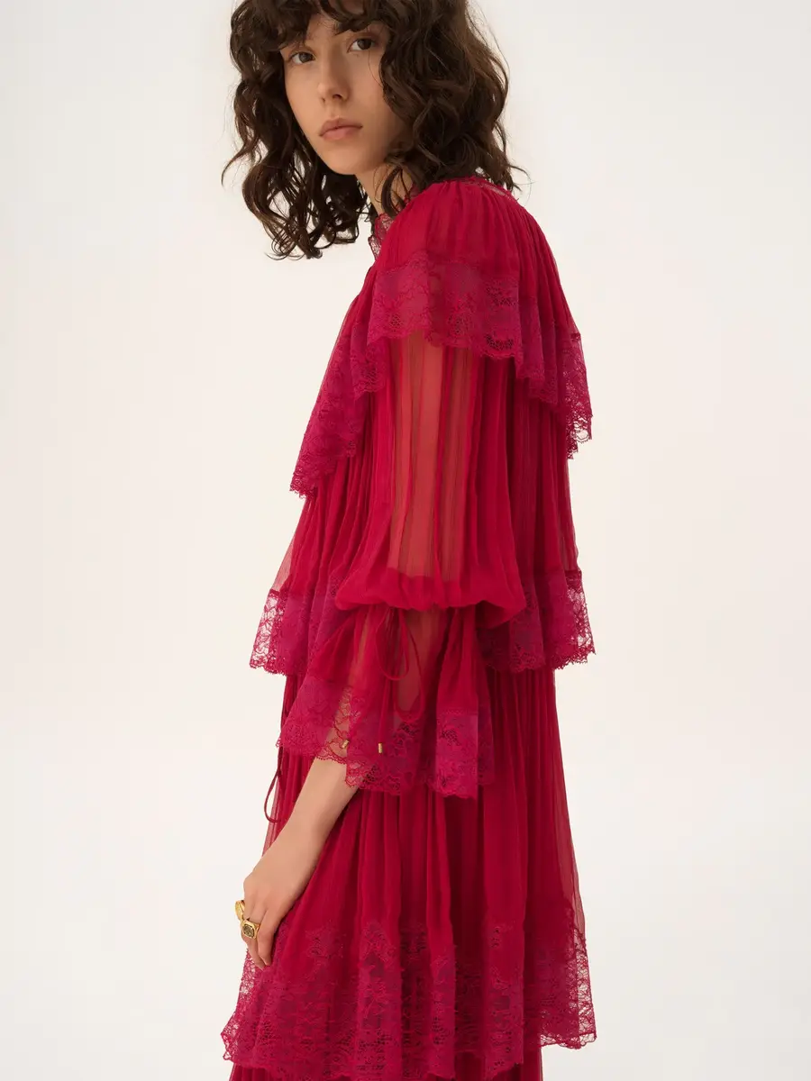 Chloé Long ruffled dress in silk mousseline & lace | Thumbnail 5 Chloé Long ruffled dress in silk mousseline & lace | Thumbnail 5