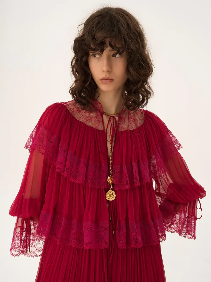 Chloé Long ruffled dress in silk mousseline & lace | Thumbnail 6 Chloé Long ruffled dress in silk mousseline & lace | Thumbnail 6