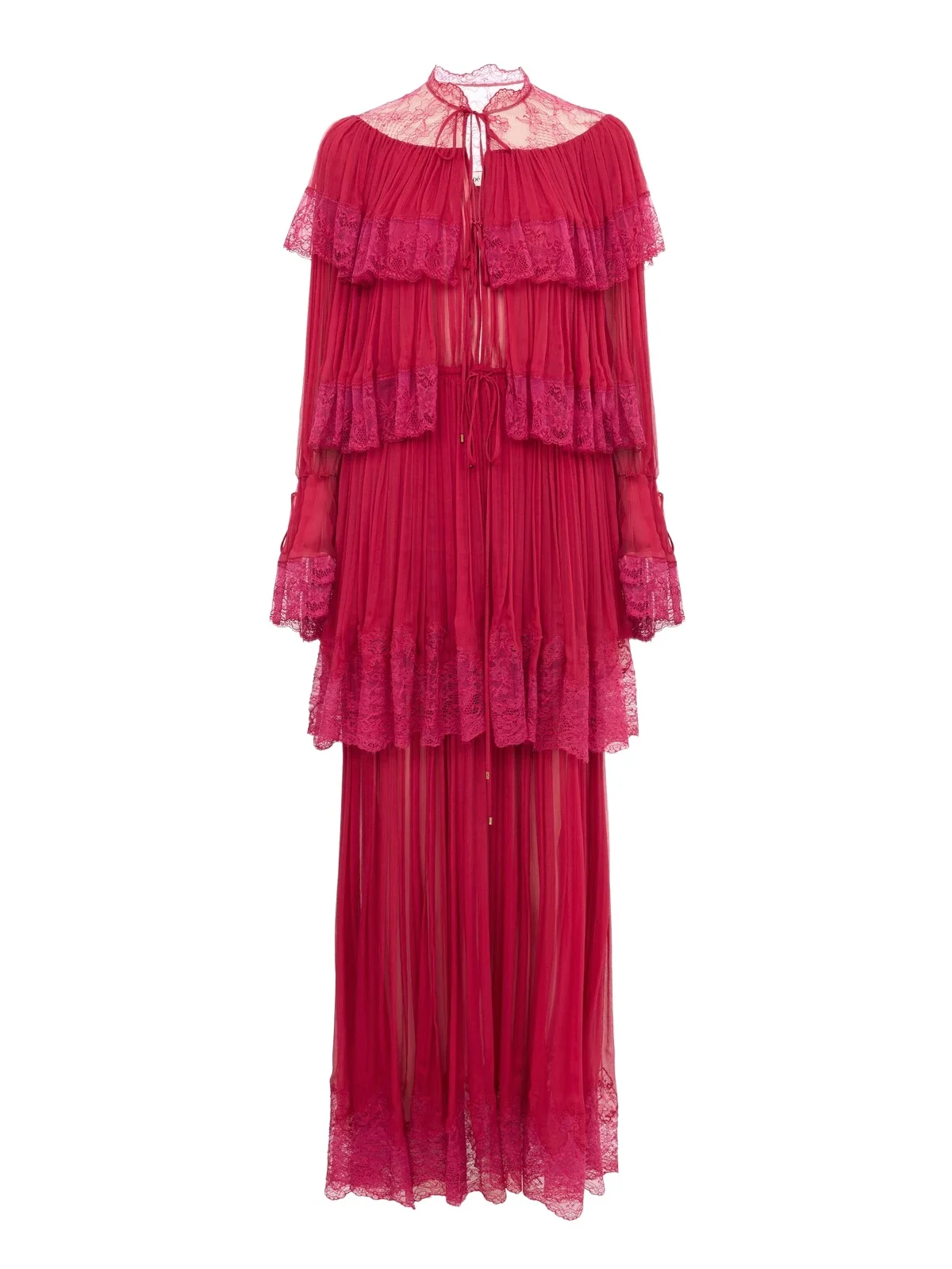 Chloé Long ruffled dress in silk mousseline & lace