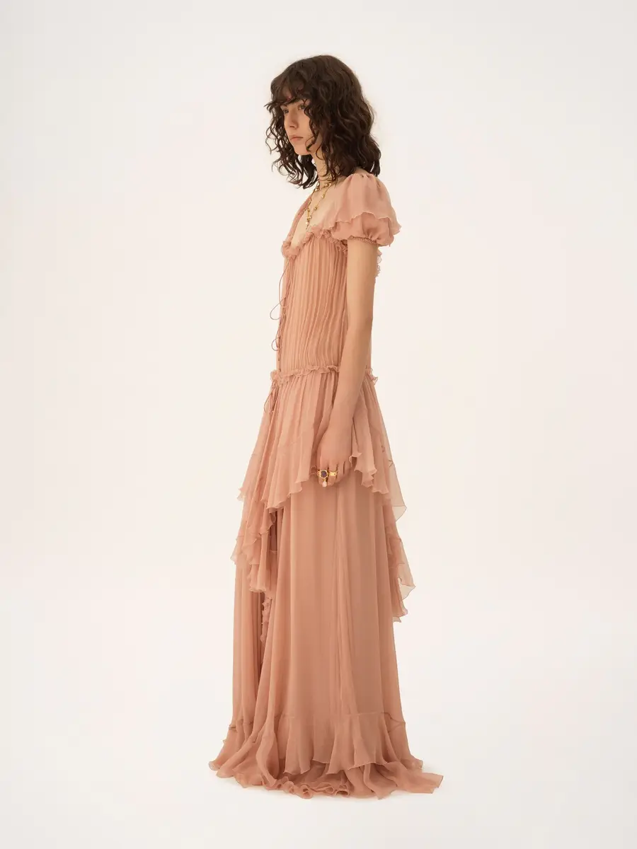 Chloé Gathered long ruffled dress in silk mousseline | Thumbnail 4 Chloé Gathered long ruffled dress in silk mousseline | Thumbnail 4