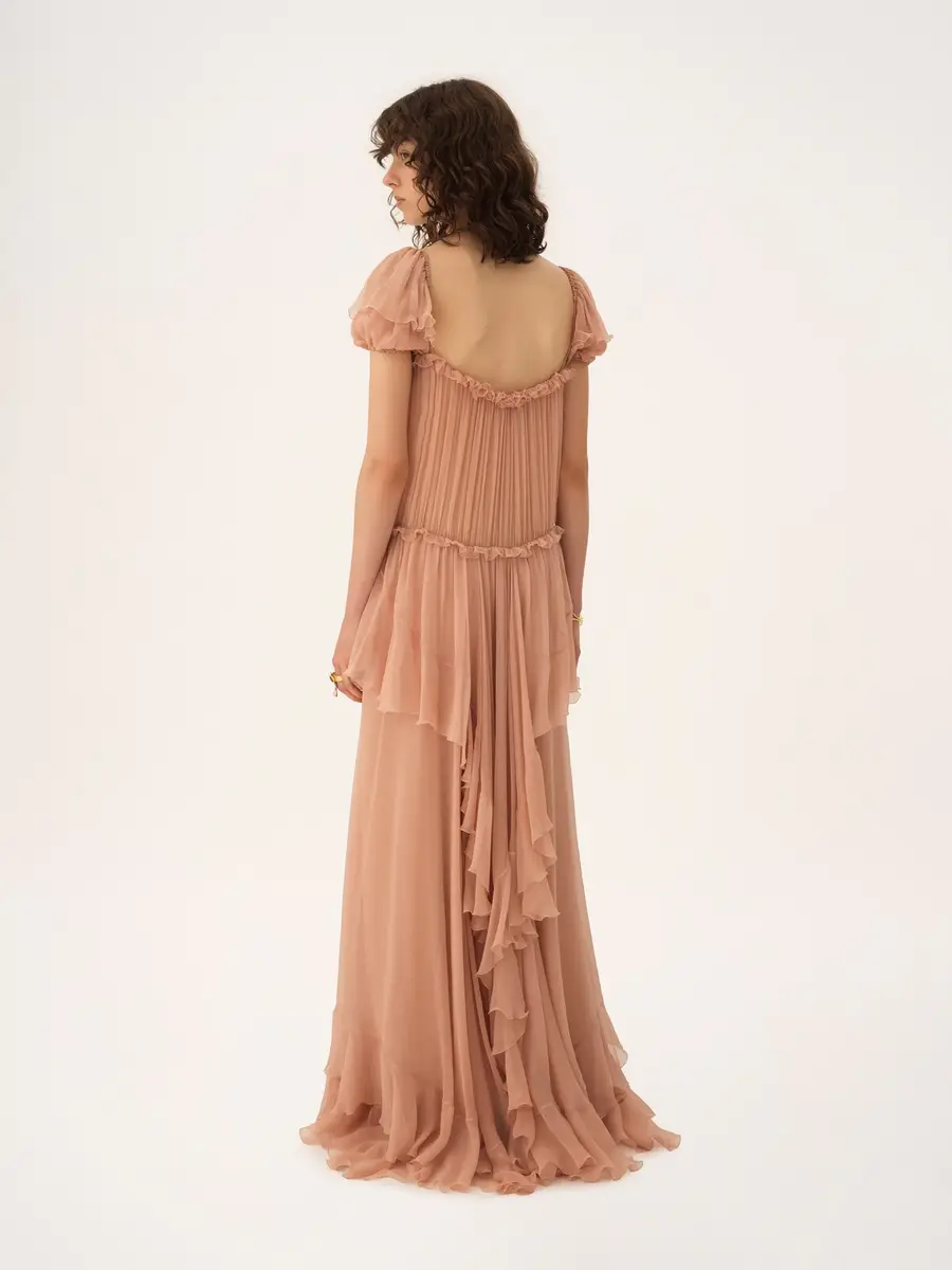 Chloé Gathered long ruffled dress in silk mousseline | Thumbnail 5 Chloé Gathered long ruffled dress in silk mousseline | Thumbnail 5