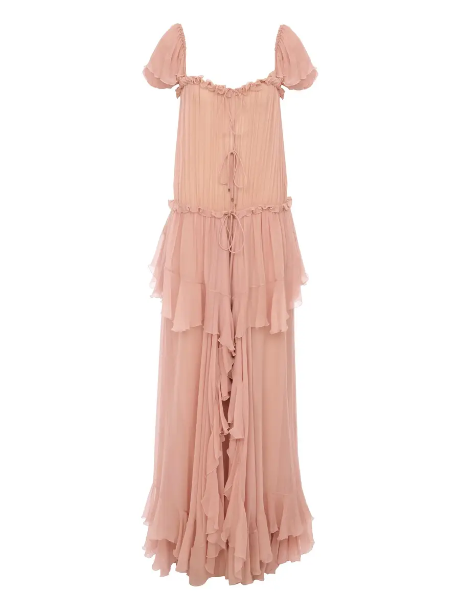 Chloé Gathered long ruffled dress in silk mousseline | Image 1 Chloé Gathered long ruffled dress in silk mousseline | Image 1